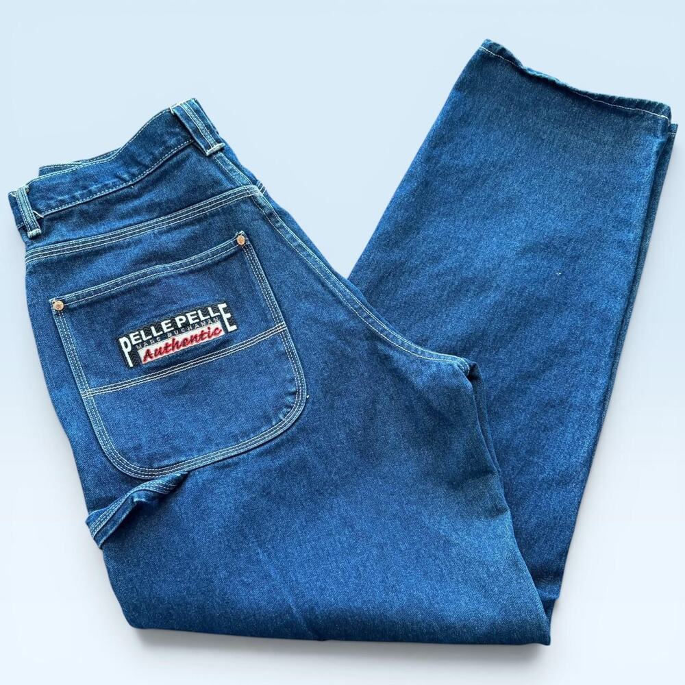 Pelle Pelle Authentic Jeans Mens 34x34 Blue Relaxed Straight Leg Carpenter Denim